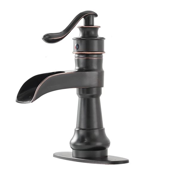 BWE Waterfall Single Hole Single-Handle Low-Arc Bathroom Faucet with Drain Assembly in Oil Rubbed Bronze