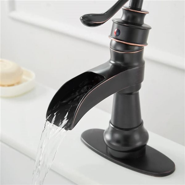 BWE Waterfall Single Hole Single-Handle Low-Arc Bathroom Faucet with Drain Assembly in Oil Rubbed Bronze