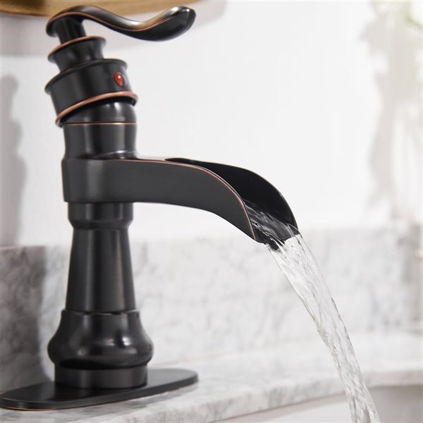 BWE Waterfall Single Hole Single-Handle Low-Arc Bathroom Faucet with Drain Assembly in Oil Rubbed Bronze