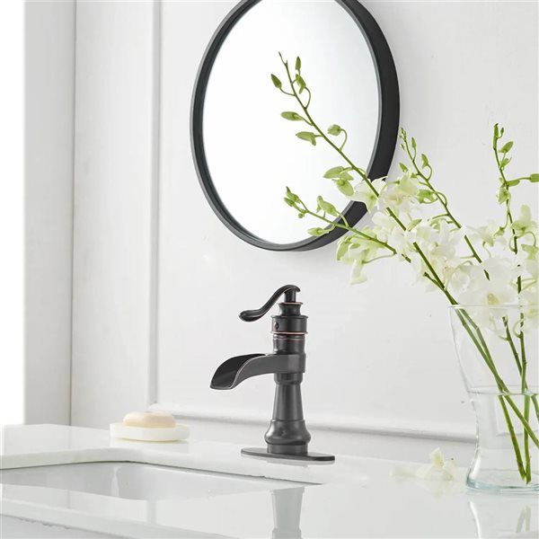 BWE Waterfall Single Hole Single-Handle Low-Arc Bathroom Faucet with Drain Assembly in Oil Rubbed Bronze