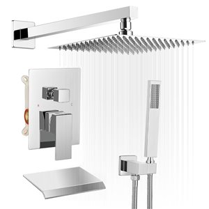 BWE 3-Spray Patterns With 2.5 GPM 12 in. Showerhead Wall Mounted Dual Shower Heads with Valve in Chrome