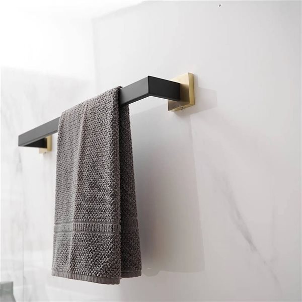 BWE 5-Piece Bath Hardware Set with Double Hooks Toilet Paper Holder and 24 inch Towel Bar in Black Gold