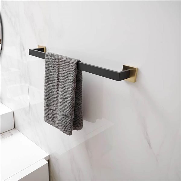 BWE 5-Piece Bath Hardware Set with Double Hooks Toilet Paper Holder and 24 inch Towel Bar in Black Gold