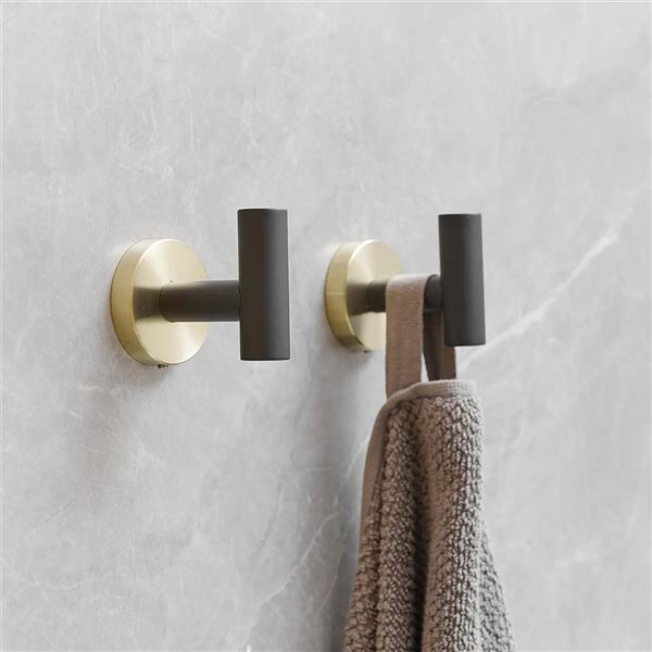 BWE 4-Pieces Round Shape J-Hook Robe/Towel Hook Wall Mount Bathroom Storage Modern in Black Gold