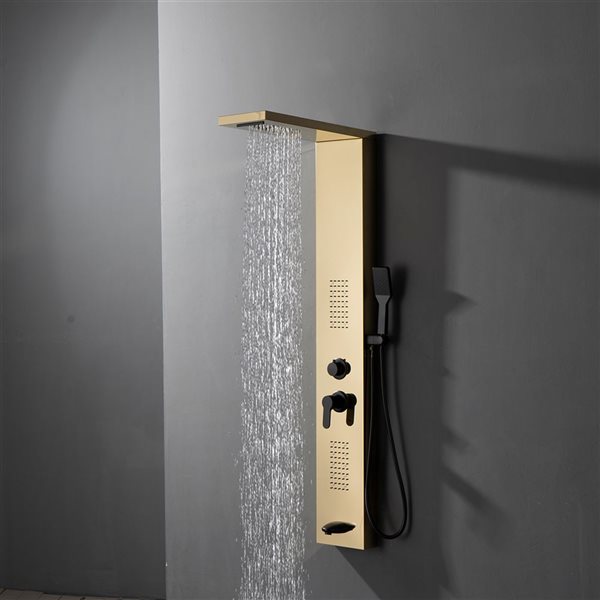 BWE 2-Jet Shower Panel System with Rainfall Waterfall Shower Head With LED light in Black Gold