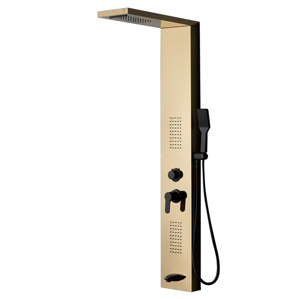 BWE 2-Jet Shower Panel System with Rainfall Waterfall Shower Head With LED light in Black Gold