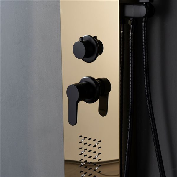 BWE 2-Jet Shower Panel System with Rainfall Waterfall Shower Head With LED light in Black Gold