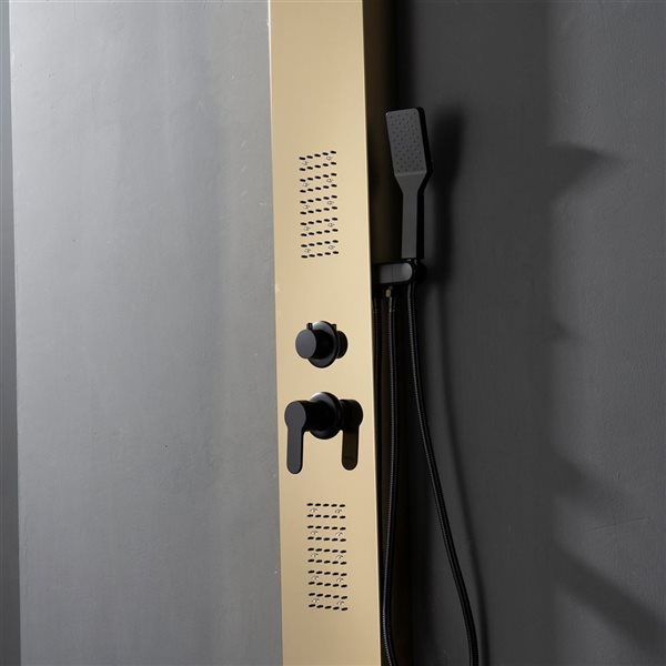 BWE 2-Jet Shower Panel System with Rainfall Waterfall Shower Head With LED light in Black Gold