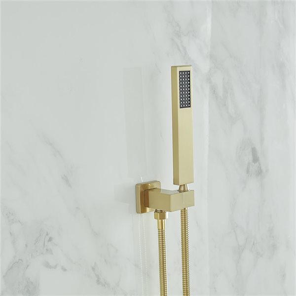 BWE Single Handle 2-Spray 10 inch Wall Mount Square Shower Head with Hand Shower Faucet in Brushed Gold