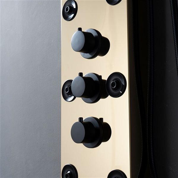 BWE 8-Jet Shower Panel System with Rainfall Waterfall Shower Head,Shower Wand,LED Light in Black Gold