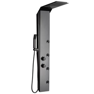 BWE 4-Jet Rainfall Shower Panel System with Rainfall Shower Head and Shower Wand in Black