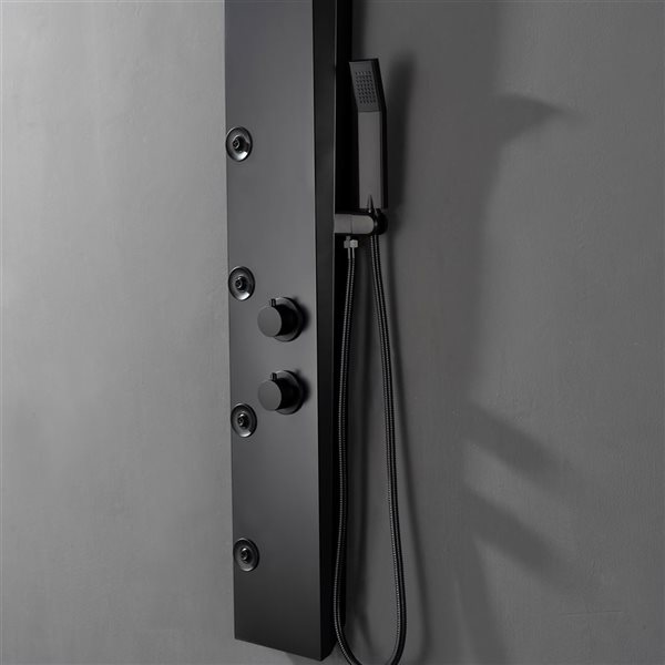 BWE 4-Jet Rainfall Shower Panel System with Rainfall Shower Head and Shower Wand in Black