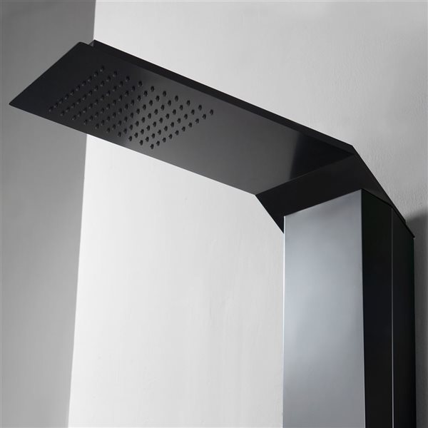 BWE 4-Jet Rainfall Shower Panel System with Rainfall Shower Head and Shower Wand in Black