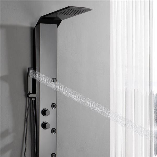 BWE 4-Jet Rainfall Shower Panel System with Rainfall Shower Head and Shower Wand in Black