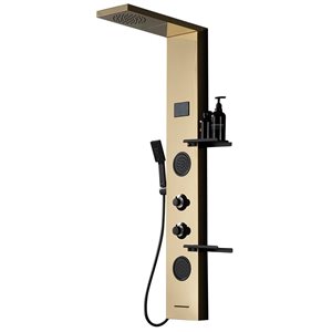 BWE 2-Jet Shower Panel System with Rainfall Shower Head,Shelf,STub Spout and LED Light in Black Gold