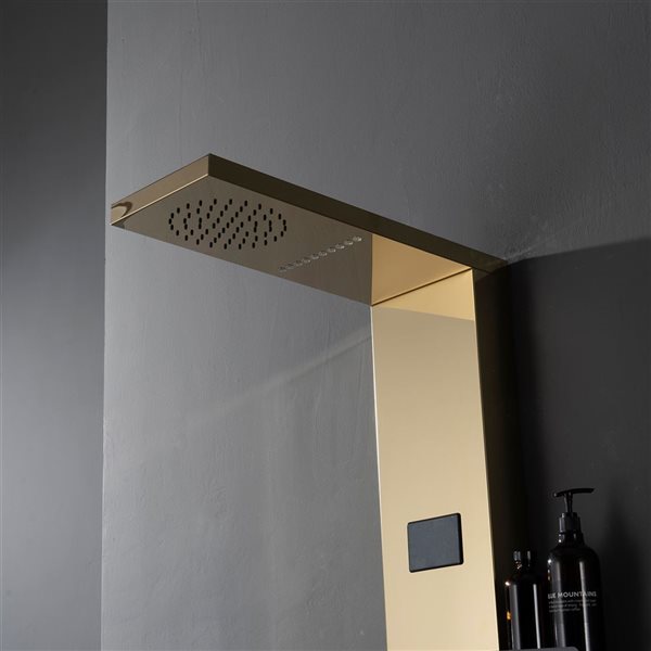 BWE 2-Jet Shower Panel System with Rainfall Shower Head,Shelf,STub Spout and LED Light in Black Gold