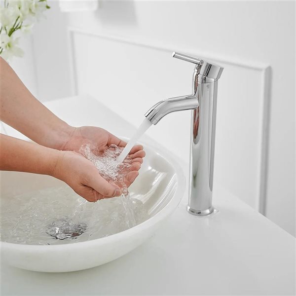 BWE Single Hole Single Handle Bathroom Vessel Sink Faucet With Drain Assembly in Polished Chrome