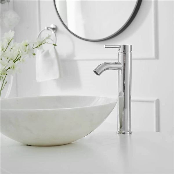 BWE Single Hole Single Handle Bathroom Vessel Sink Faucet With Drain Assembly in Polished Chrome