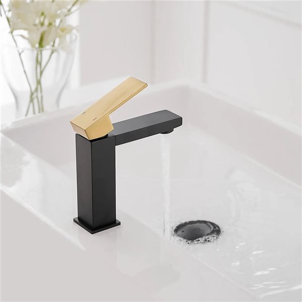 BWE Single Handle Single Hole Bathroom Faucet Bathroom Vanity Sink Faucet Modern in Matte Black & Gold