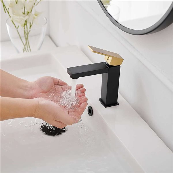 BWE Single Handle Single Hole Bathroom Faucet Bathroom Vanity Sink Faucet Modern in Matte Black & Gold