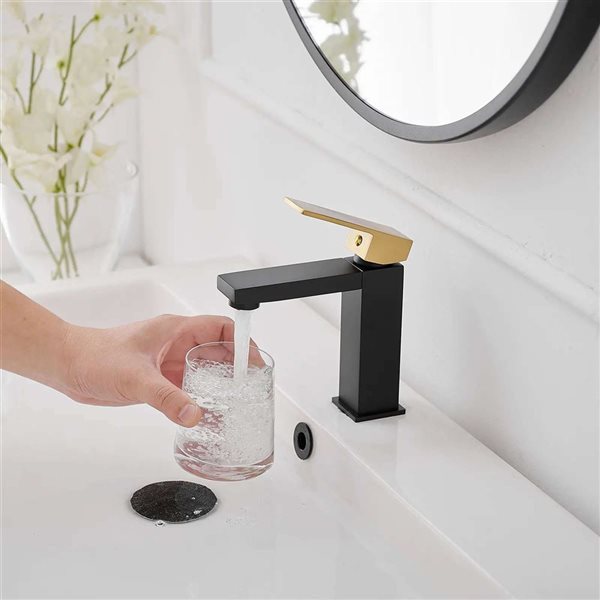 BWE Single Handle Single Hole Bathroom Faucet Bathroom Vanity Sink Faucet Modern in Matte Black & Gold