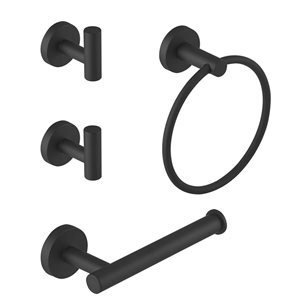 BWE 4-Piece Bathroom Hardware Set With Robe Hooks,Towel Ring,Toilet Paper Holder Modern in Matte Black