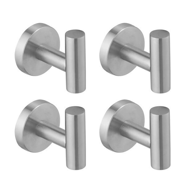 BWE 4-Pieces Round Shape J-Hook Robe/Towel Hook Wall Mount Bathroom Storage Modern in Brushed Nickel