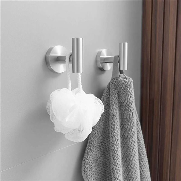 BWE 4-Pieces Round Shape J-Hook Robe/Towel Hook Wall Mount Bathroom Storage Modern in Brushed Nickel