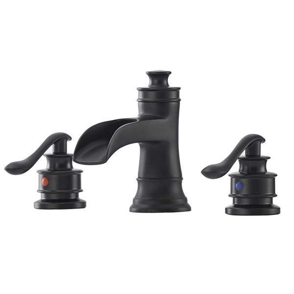 BWE 8 inch Waterfall Widespread 2-Handle Bathroom Faucet with Drain Assembly in Matte Black