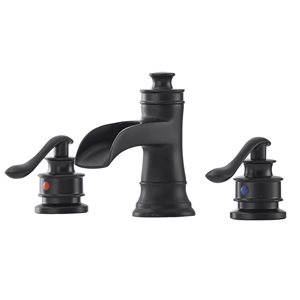 BWE 8 inch Waterfall Widespread 2-Handle Bathroom Faucet with Drain Assembly in Matte Black