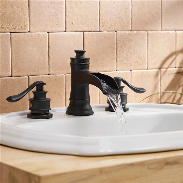 BWE 8 inch Waterfall Widespread 2-Handle Bathroom Faucet with Drain Assembly in Matte Black