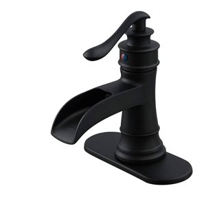 BWE Waterfall Single Hole Single-Handle Low-Arc Bathroom Faucet with Drain Assembly in Matte Black