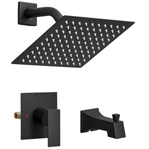 BWE Modern Single-Handle 2-Spray Rainfall Square Shower Faucet Set with Tub Spout Combo in Matte Black