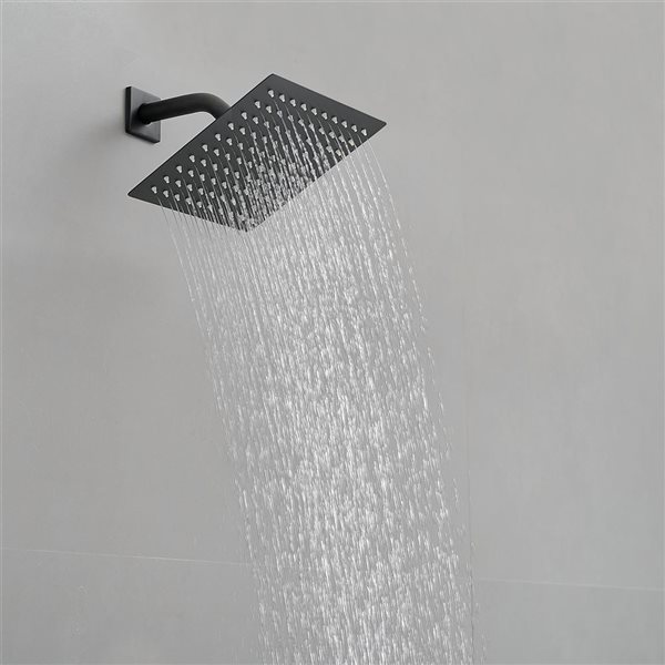 BWE Modern Single-Handle 2-Spray Rainfall Square Shower Faucet Set with Tub Spout Combo in Matte Black