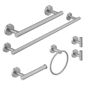 BWE 6-Piece  Bath Hardware Set  Towel Ring Toilet Paper Holder Towel hook  Towel Bar in Brushed Nickel