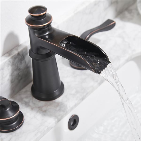 BWE 8 inch Waterfall Widespread 2-Handle Bathroom Faucet with Pop-Up Drain Assembly in Oil Rubbed Bronze