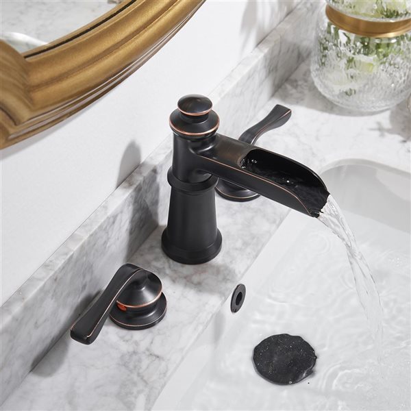 BWE 8 inch Waterfall Widespread 2-Handle Bathroom Faucet with Pop-Up Drain Assembly in Oil Rubbed Bronze