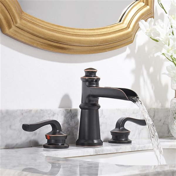 BWE 8 inch Waterfall Widespread 2-Handle Bathroom Faucet with Pop-Up Drain Assembly in Oil Rubbed Bronze