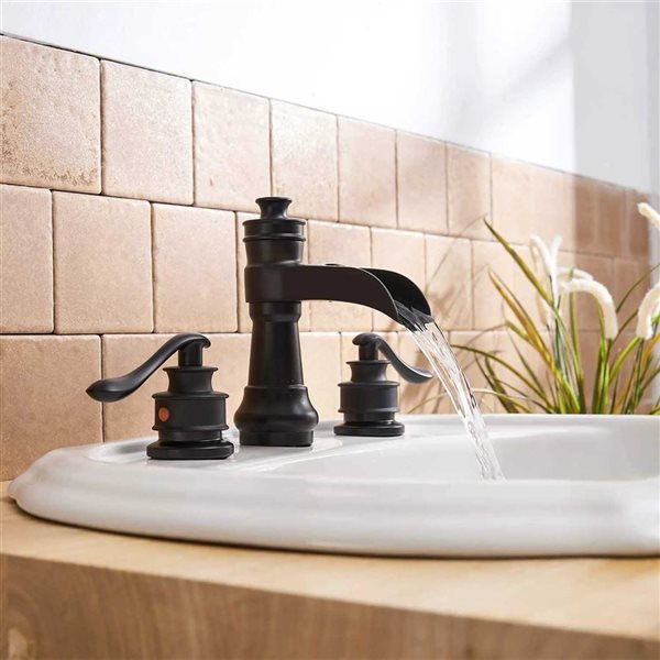 BWE 8 inch Waterfall Widespread 2-Handle Bathroom Faucet with Drain Assembly in Spot Resist Matte Black