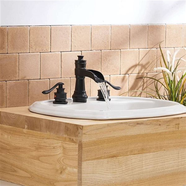 BWE 8 inch Waterfall Widespread 2-Handle Bathroom Faucet with Drain Assembly in Spot Resist Matte Black