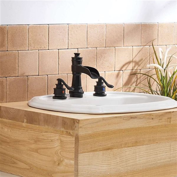 BWE 8 inch Waterfall Widespread 2-Handle Bathroom Faucet with Drain Assembly in Spot Resist Matte Black