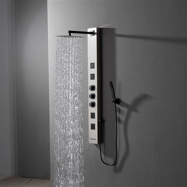 BWE 4-Jet Shower Panel System with Rainfall Waterfall Shower Head and Shower Wand in Black Nickel