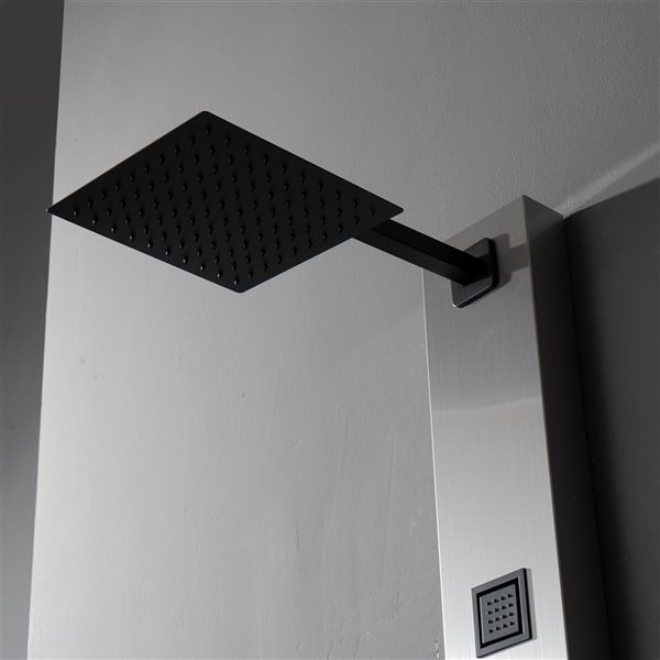 BWE 4-Jet Shower Panel System with Rainfall Waterfall Shower Head and Shower Wand in Black Nickel