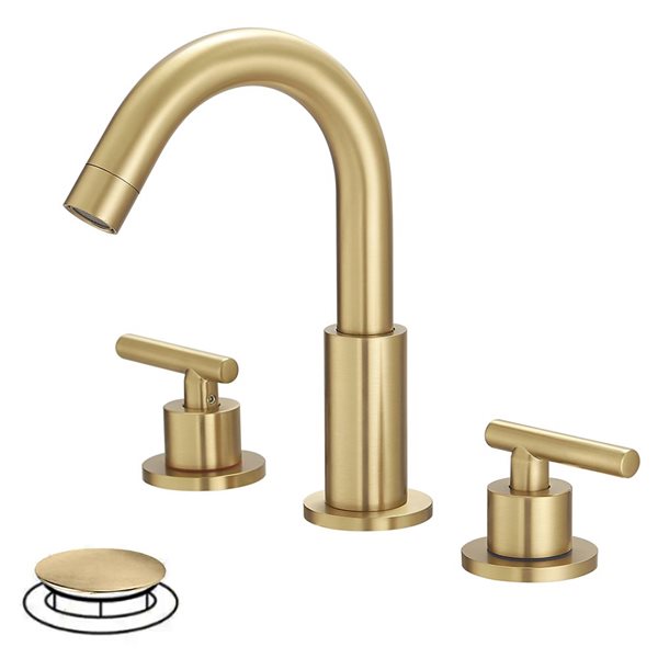 BWE 8 in. Widespread 2-Handle Bathroom Faucet with Valve and cUPC Water Supply Lines in Brushed Gold