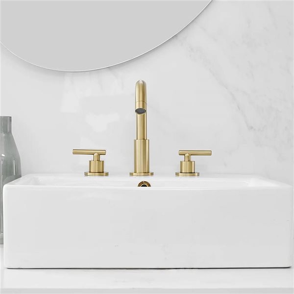 BWE 8 in. Widespread 2-Handle Bathroom Faucet with Valve and cUPC Water Supply Lines in Brushed Gold