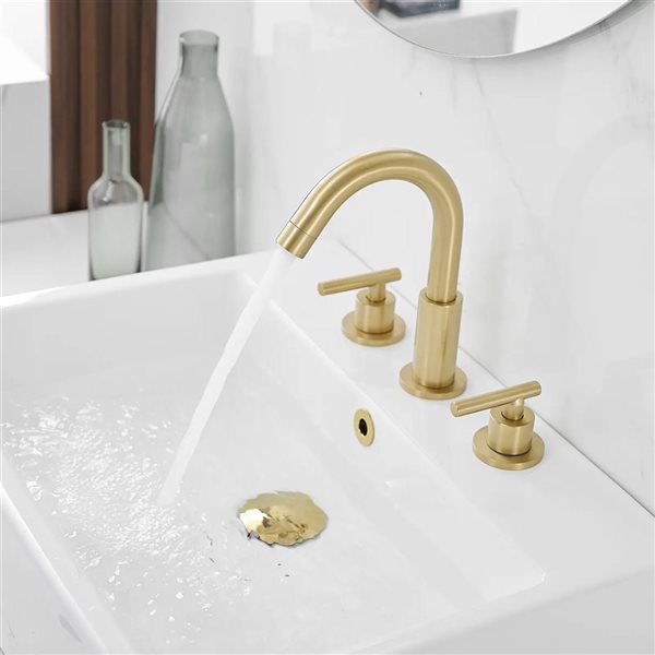 BWE 8 in. Widespread 2-Handle Bathroom Faucet with Valve and cUPC Water Supply Lines in Brushed Gold