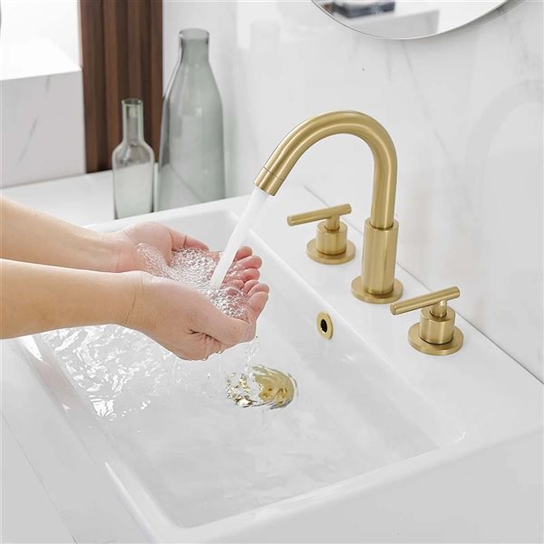 BWE 8 in. Widespread 2-Handle Bathroom Faucet with Valve and cUPC Water Supply Lines in Brushed Gold