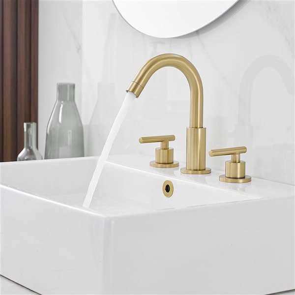 BWE 8 in. Widespread 2-Handle Bathroom Faucet with Valve and cUPC Water Supply Lines in Brushed Gold