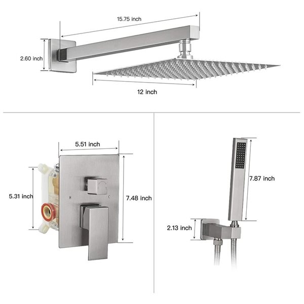 BWE 2-Spray Patterns 12 inch Showerhead Wall Mounted Dual Shower Heads with Valve in Brushed Nickel