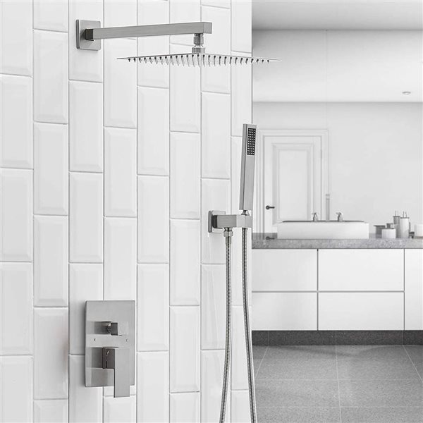 BWE 2-Spray Patterns 12 inch Showerhead Wall Mounted Dual Shower Heads with Valve in Brushed Nickel